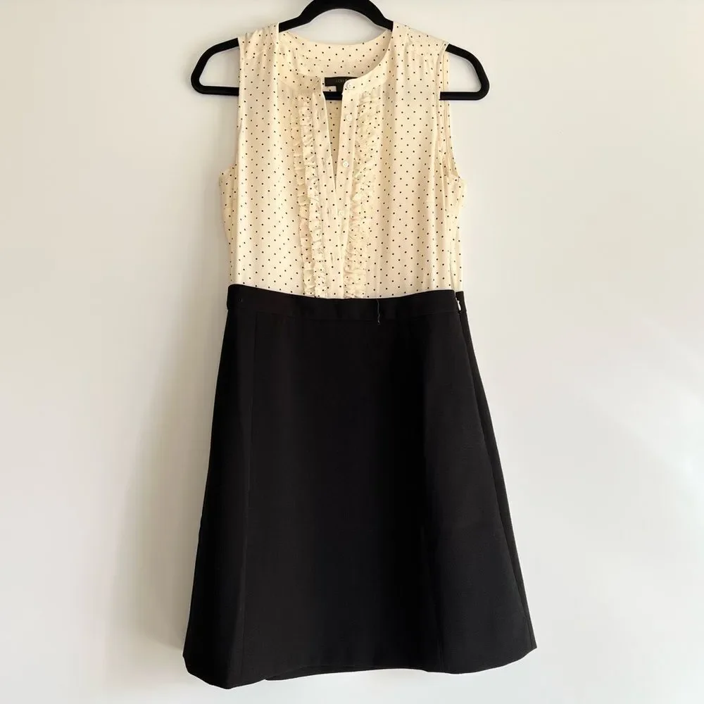 J. Crew Silk Sleeveless Vintage Polka Dot Cream and Black Skirt Dress Size 4